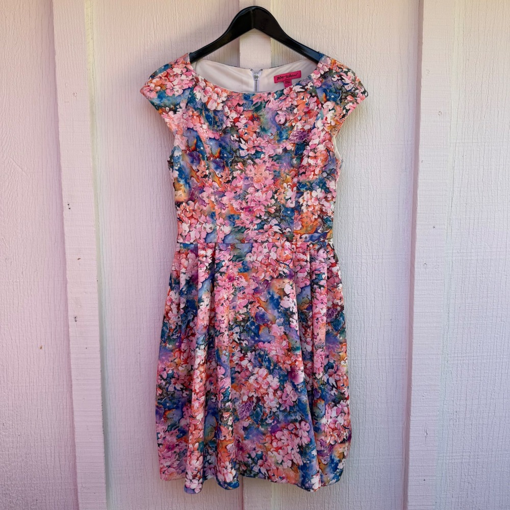 Betsey Johnson Floral Laser Cut Eyelet Fit and Flare Dress Multi-Color Size 4
